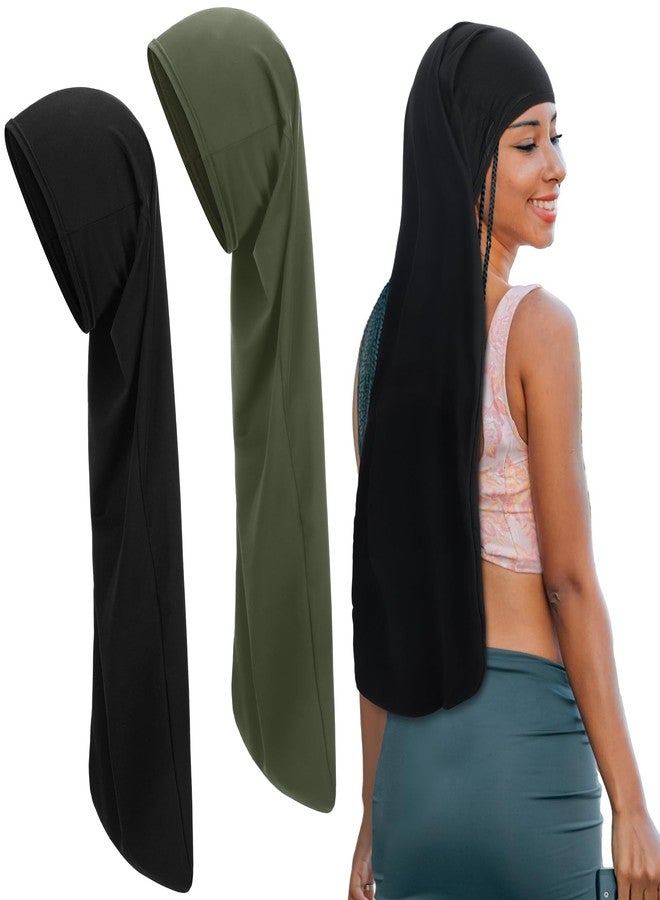 Twistover 2 Pcs Jumbo Dreadlock Cap Hair Dreads Head Wrap Loc Wraps for Dreads Hair Accessories for Men Women Sleeping (Black, Army Green,30 Inches) - Image 1